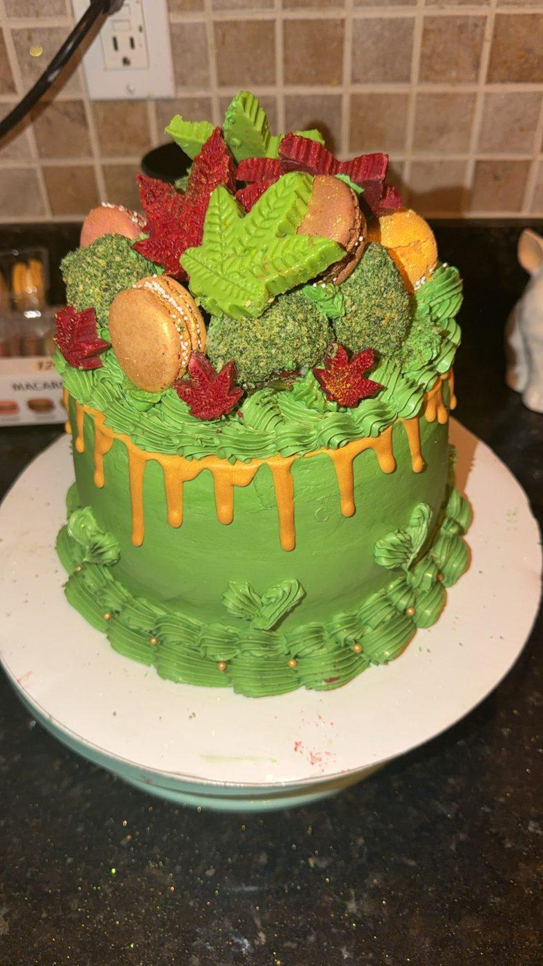 Autumn Leaves & Macaron Cake